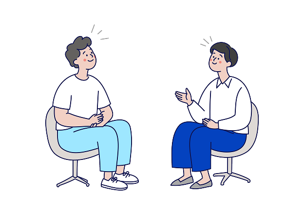 椅子に座って対話する2人のイラスト